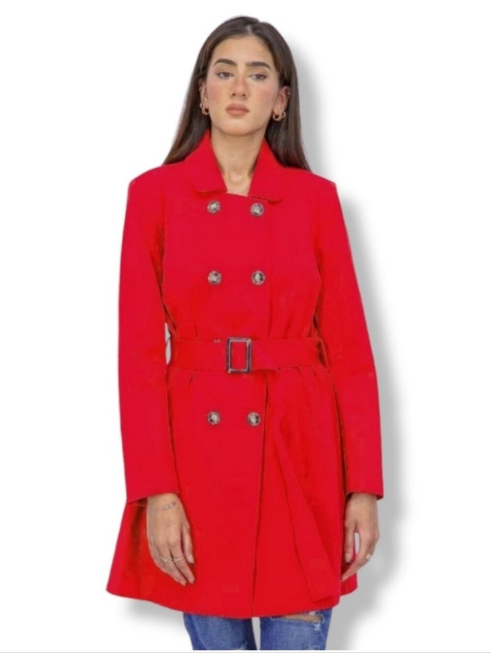 41 Hawthorn Red Double-Breasted Belted Trench Coat